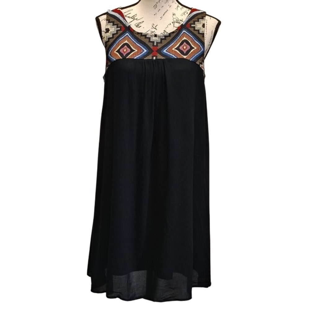 Anthropologie Doe & Rae Black Sleeveless Mini Dress Large Southwestern Boho